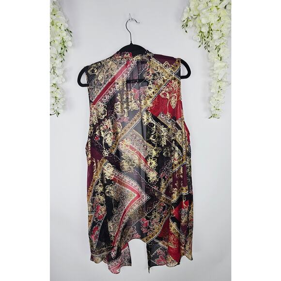 Susan Graver Sleeveless Open Front Sheer Vest Gold Baroque Drape Front Plus 2XL - Picture 4 of 13